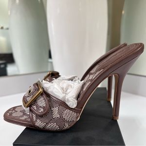 $275 AUTHENTIC COACH LEATHER BUCKLE MULE JACQUARD SIZE 8